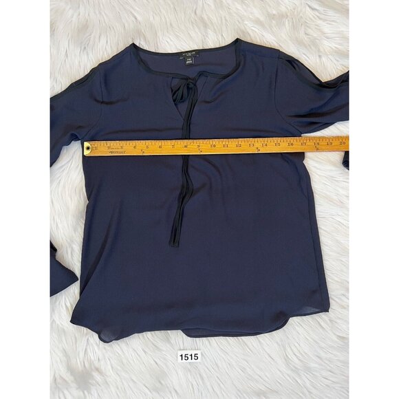 Ann Taylor Womens Blouse Blue XXS P Cold Shoulder Cut Out Shirt Top Career - Picture 6 of 10